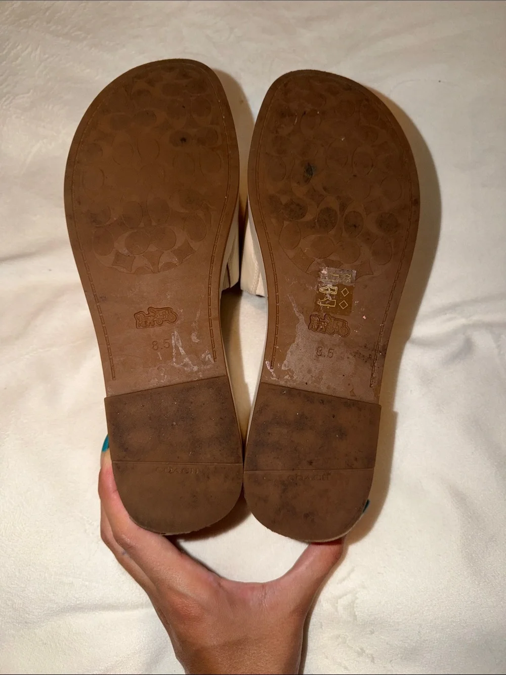 Coach Cream platform  Mules with Gold Logo Plaque